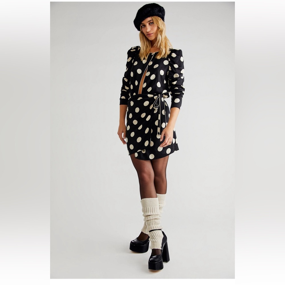 Free People - Polka Dot - Wrap Skirt - Bodysuit - Keyhole Front - Size L - SET